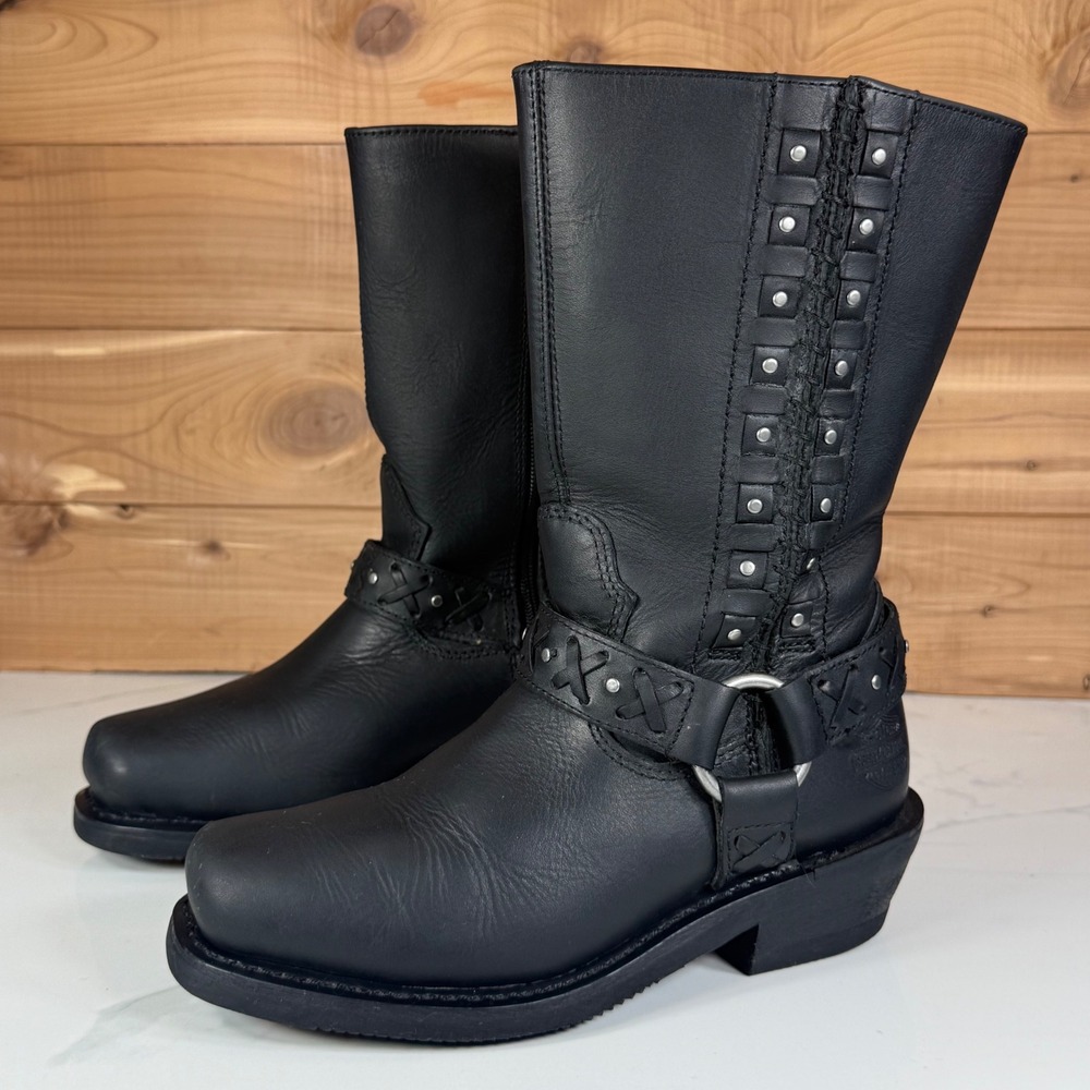 Harley Davidson Auburn Black Harness 9-Inch Motorcycle Boots D85431 Womens sz 6